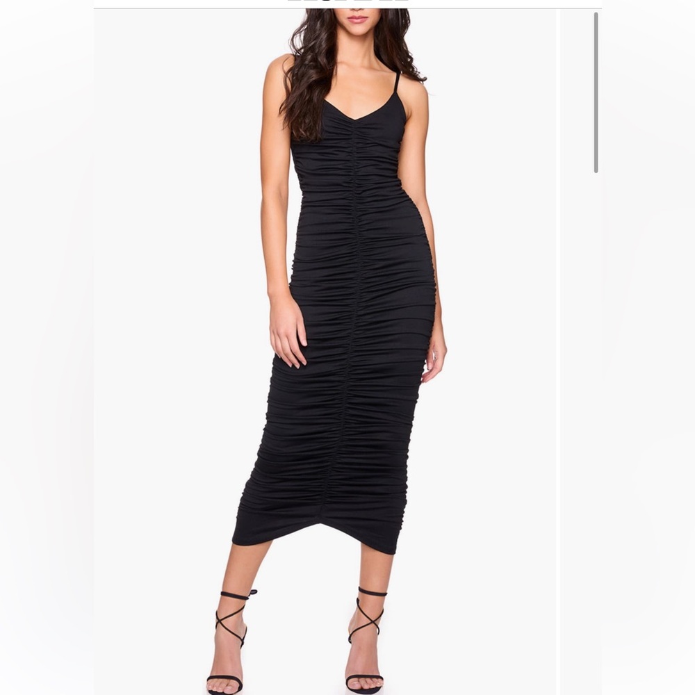 NWOT Susana Monaco Gathered Black Ruched Maxi Dress Size L